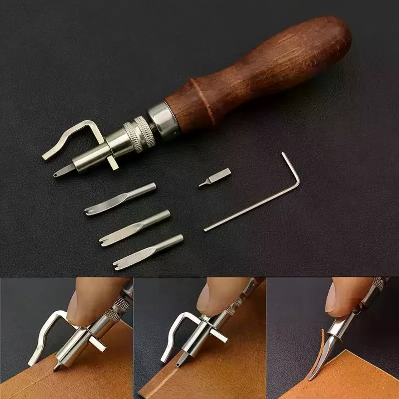 7 In 1 Leather GrooverTool,Pro Adjustable Stitching Working Tools Creasing Edge Beveler Leather Carving Cutting Tool Kit For DIY