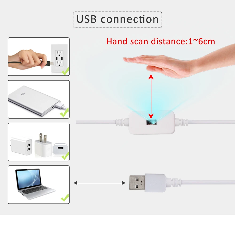 5V DC Hand Sweep Sensor Switch COB LED Strip Light USB Kitchen Under Cabinet Wardrobe Dimmable Warm Cool White Flex Ribbon 1M 2M