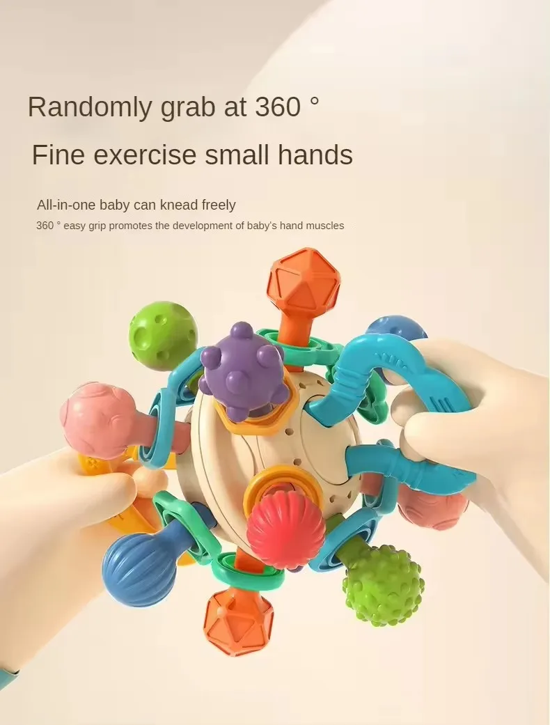 Jouets Montessori de Dentition pour Bébé, Hochet Sensoriel, à Mâcher, Cadeau pour Nouveau-né de 0 à 12 Mois