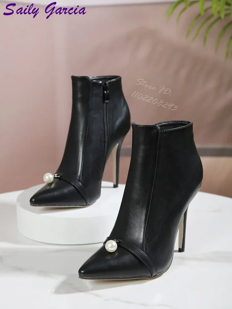 pearl-stiletto-ankle-boots-pointed-toe-solid-side-zipper-short-boots-women-2025-autumn-new-fashion-shoes-thin-high-heel-pu