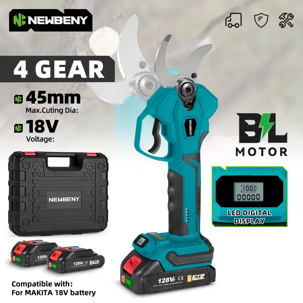 무선 4단 기어 휴대용 리튬 전기 전정가위 (마키타 배터리용 디지털 화면 디스플레이 포함)