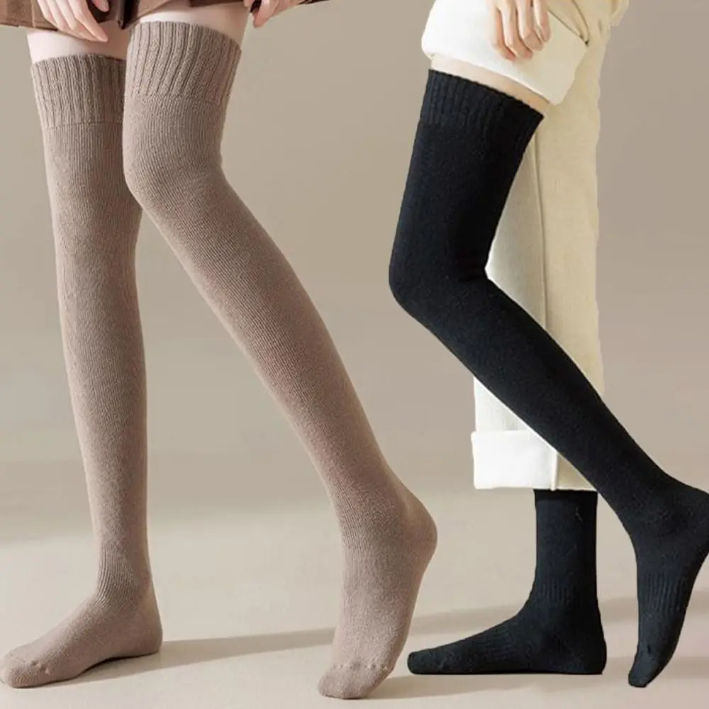 1 par de calcetines suaves hasta la rodilla de Color sólido, calcetines gruesos con forro polar para mujer, calcetines largos que mantienen el calor, Otoño e Invierno