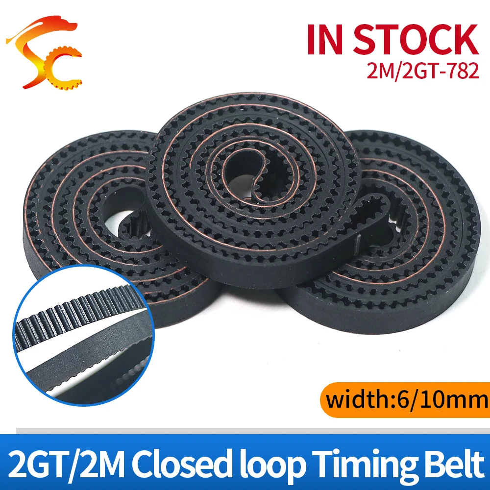 

2pcs 2GT/2M-782-6/10mm belt closed loop rubber 2GT/2M-782-6/10mm timing belt Teeth 391 Length 782mm width 10/6mm for 3D printer