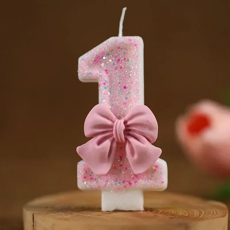 2025 Number Cake Candle Pink Glitter Birthday Candle 1 2 3 4 5 6 7 8 9 3D Number Candle Cake Topper Birthday Party Cake Decor