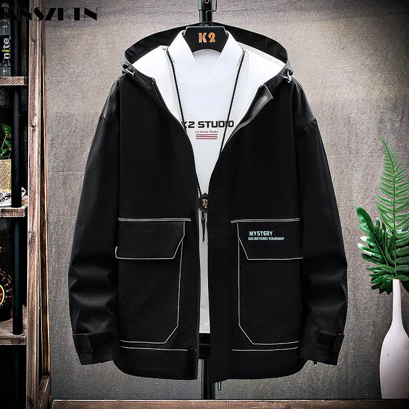 ANSZKTN The new trend of Japanese casual unisex wind men and women autumn winter cargo hooded jacket jacket lovers