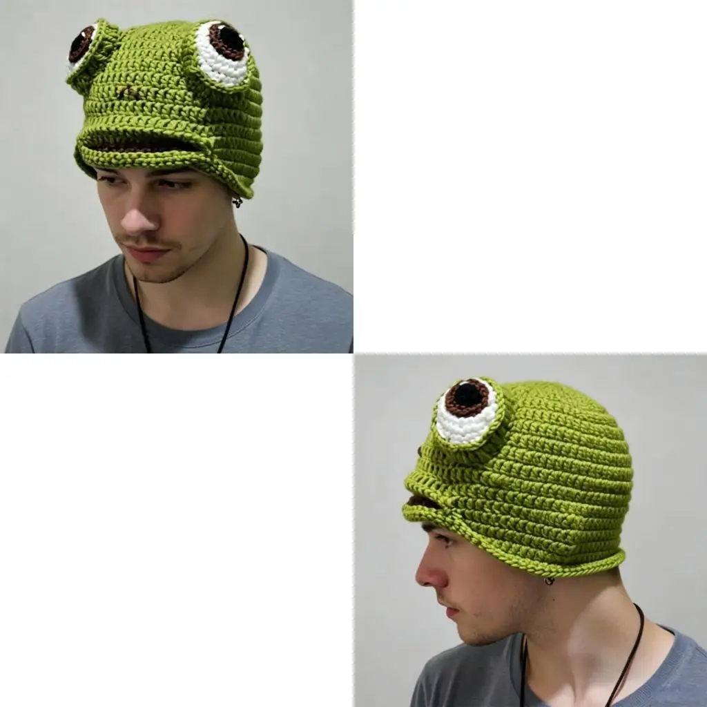 39BD Crochet Acrylic Character Hat Green Costume Cap for Stage Wear, Party Styling and School Photo Styling