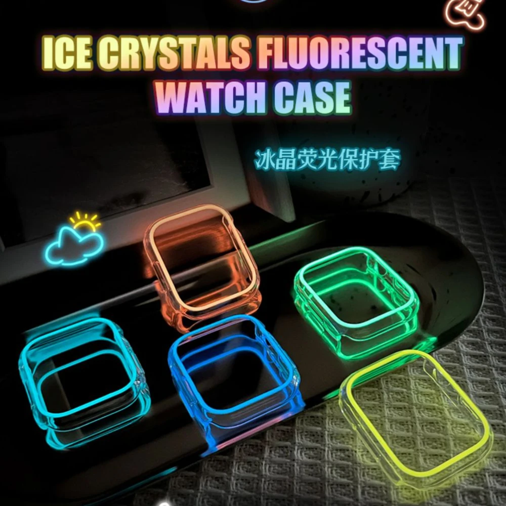 

Fluorescent Cover For Apple Watch Ultra 2 49mm Case 41mm 45mm PC Bumper Protective Frame 44mm For iWatch 9 8 7 6 5 Luminous case