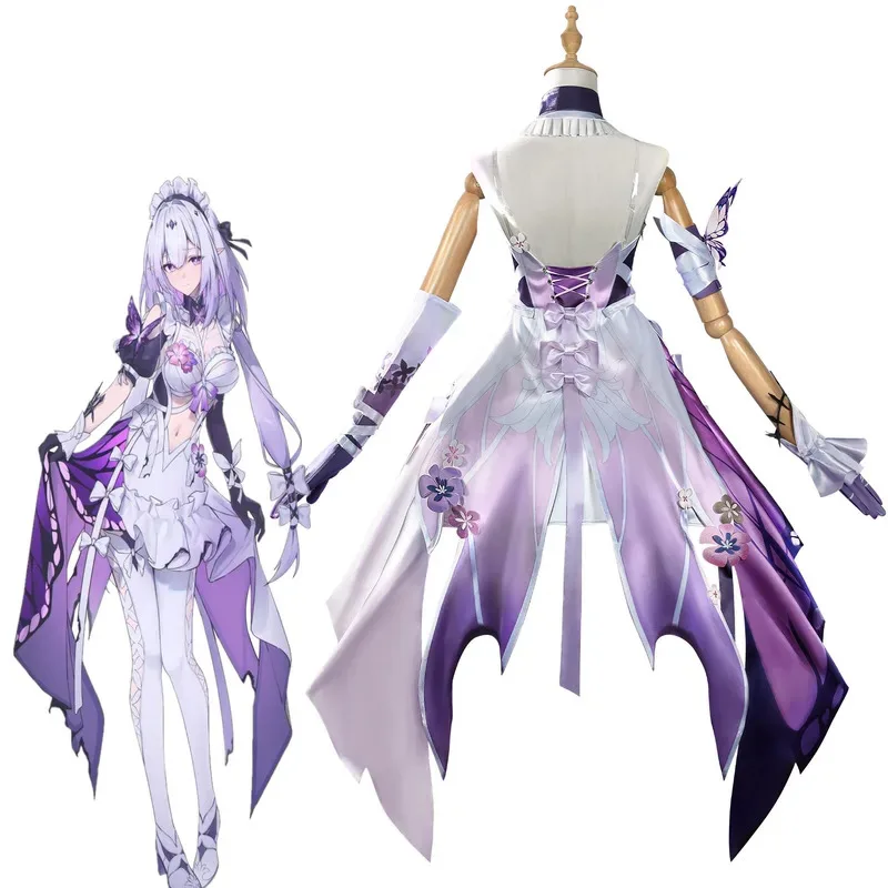 혼카이 스타 레일 코스프레 캐스터리스 의상 드레스 가발 헤드웨어 나비 꽃 소품 애니메이션 캐스터리스 롤플레이 슈트