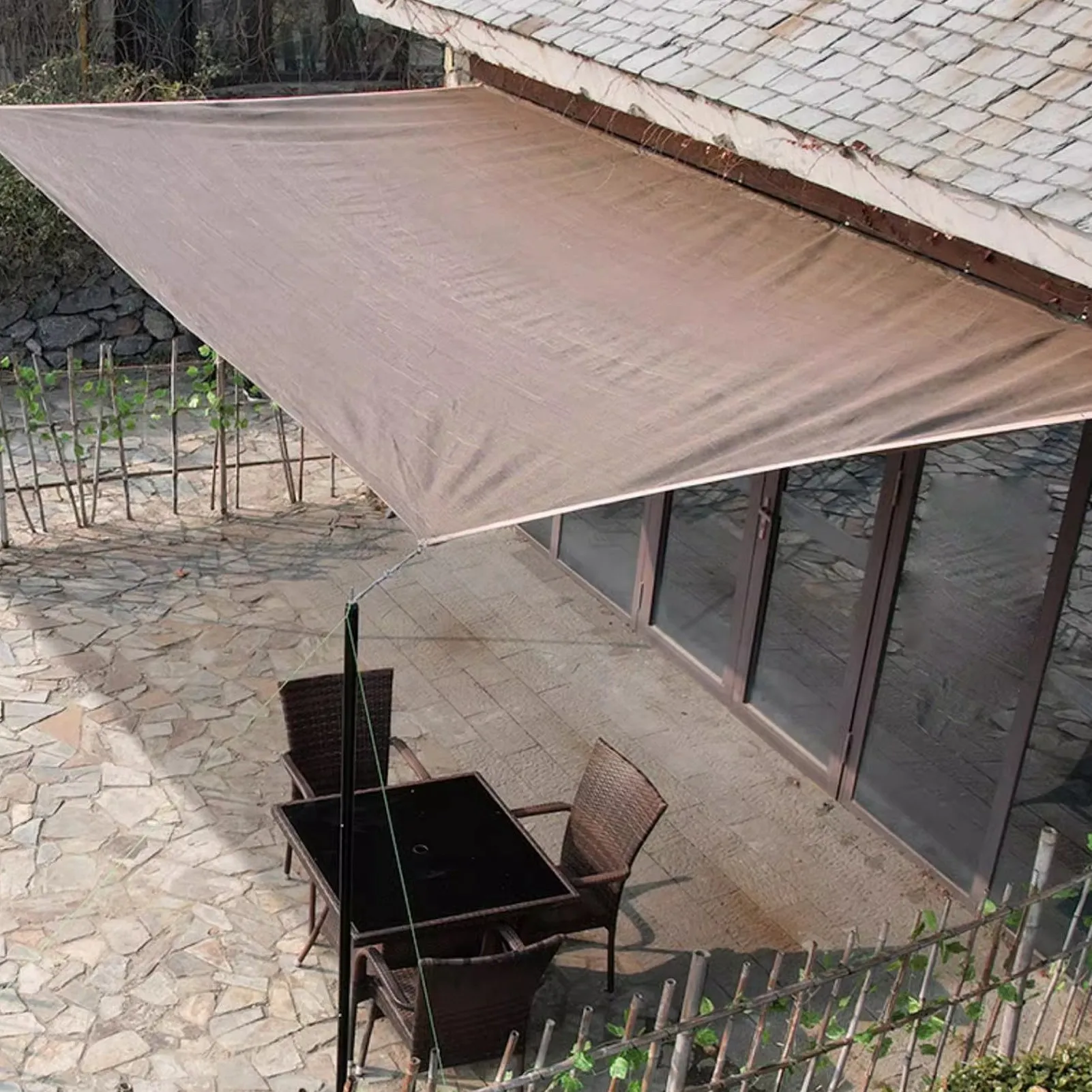 Sun Shade Cloth Polyethylene Sun Shade Net Sail Canopy Cover with 10m 4 Ropes for Outdoor Garden Patio Backyard Deck Coffee