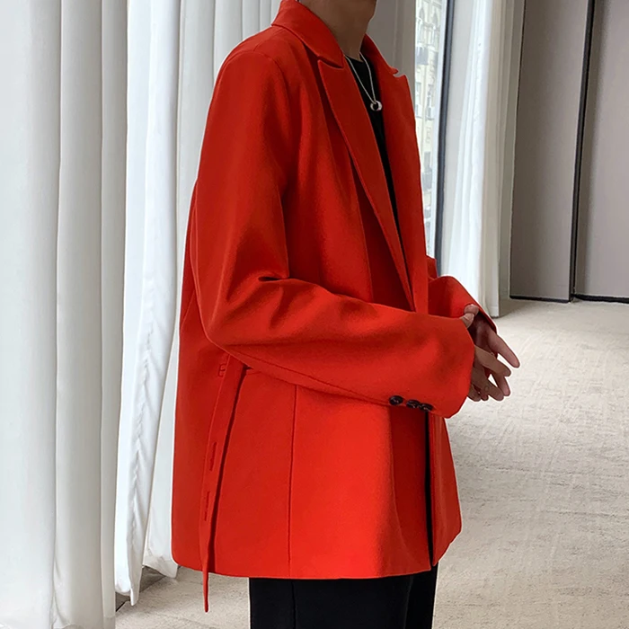 

Red oulder Pad Suit Jaet Men's Retro Briti Sle Ele High-End Feeling Haome Autumn Faionable Long Sve Casual