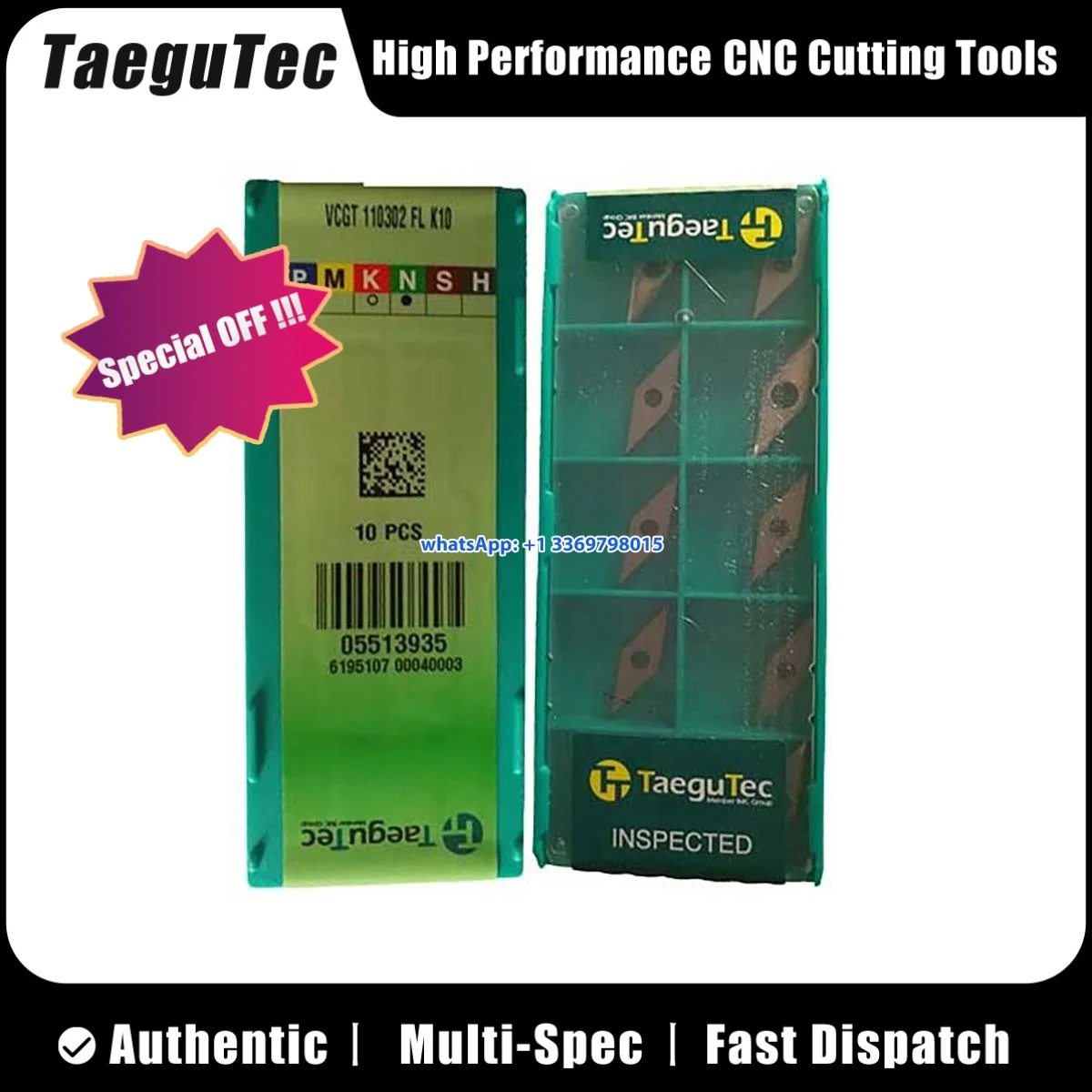 

TaeguTec 100% Original VCGT1103 02 04 VCGT11T3 04 VCGT1604 04 08 12 VCGT2205 30 -FL K10 Turning Insert 10PCS