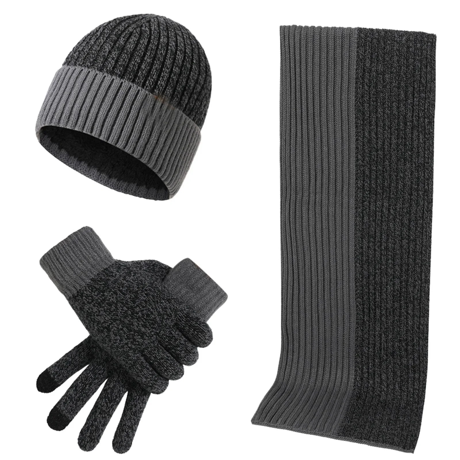 Men's Autumn Winter Keep Warm Set Unisex Beanie Gloves Scarf Male Woollen Yarn Knitted Muffler Spring Fall Contrast Color Hat