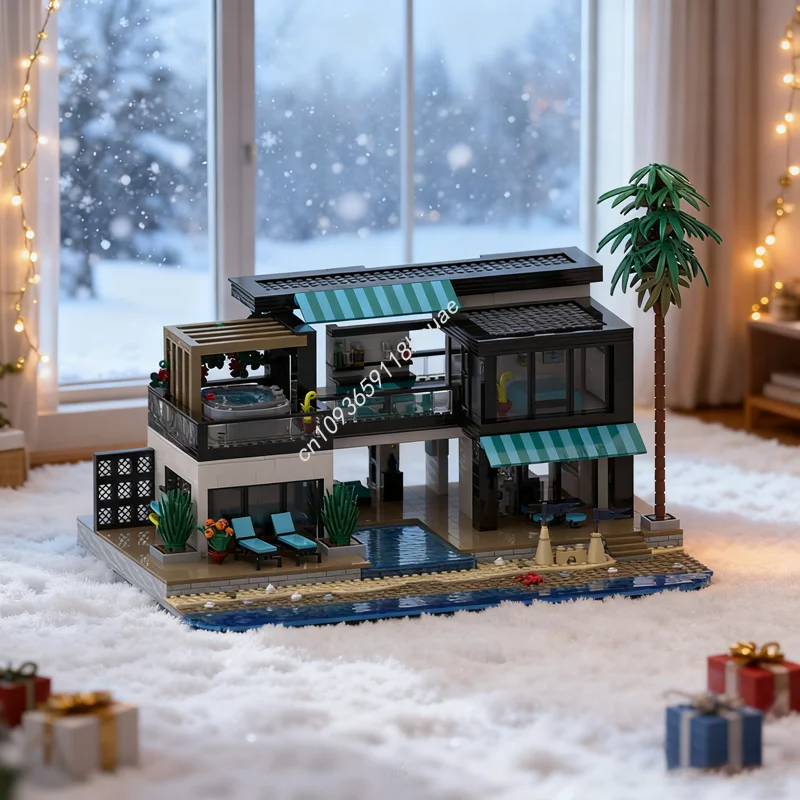 

2674 шт. MOC карибская пляжная вилла сбоку архитектурная модель строительные блоки строительство DIY идея рождественского подарка кирпичные игрушки для детей