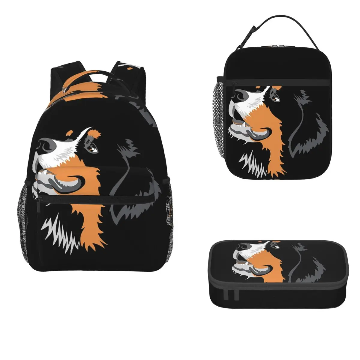 Bernese Mountain Dog Backpacks Boys Girls Bookbag Students School Bags Cartoon Kids Rucksack Lunch Bag Pen Bag Three-Piece Set