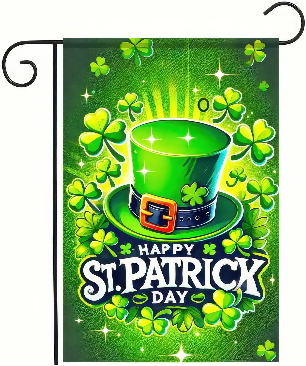 Happy St Patricks Day Garden Flags for Outside Irish Hat with Shamrocks Sparkles Small Seasonal Decoration for Holiday Anniv EEZ