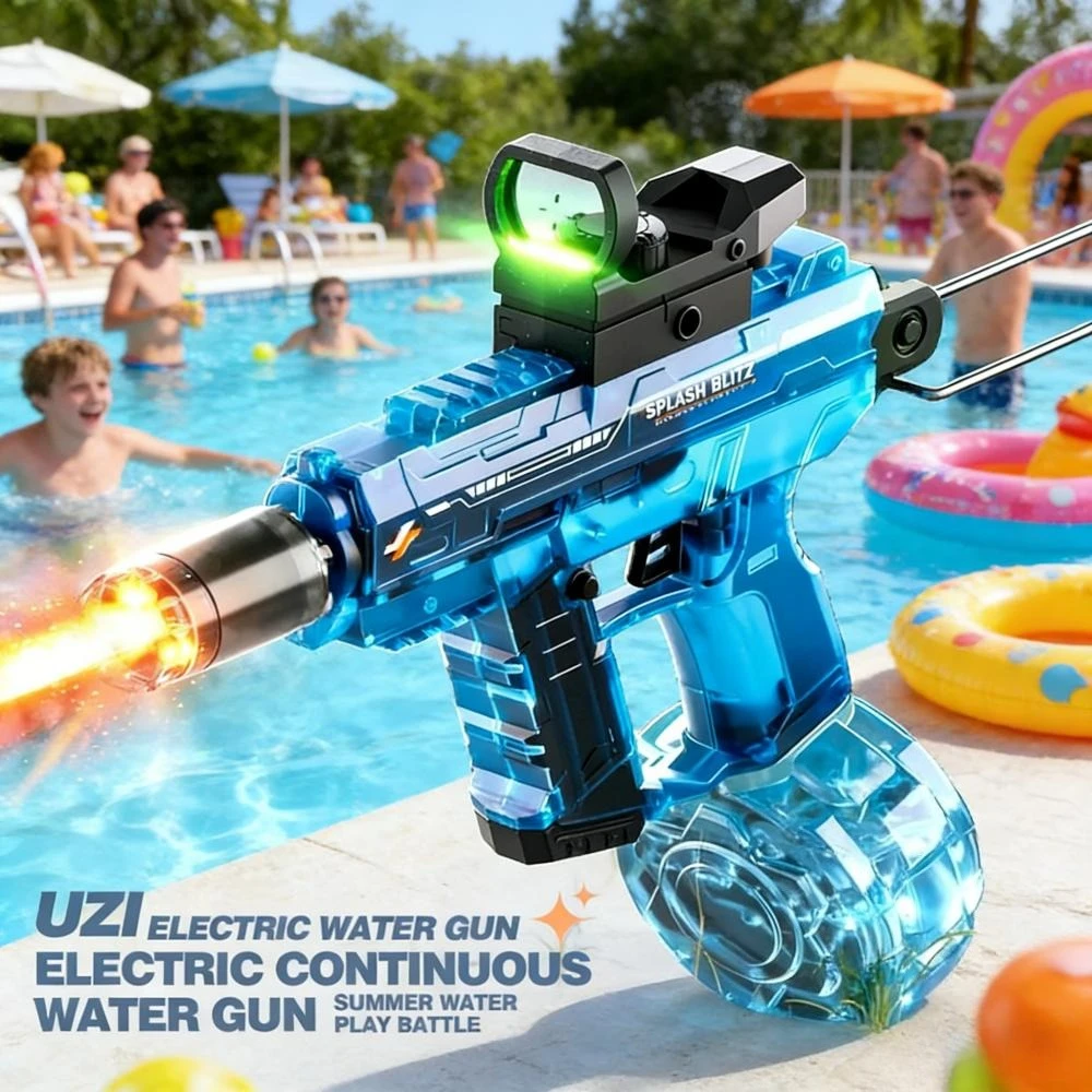 

UZI Electric Water Gun with Realistic Muzzle Flame, High Pressure Squirt Gun for Summer Pool Water Fighting Toys for Adults