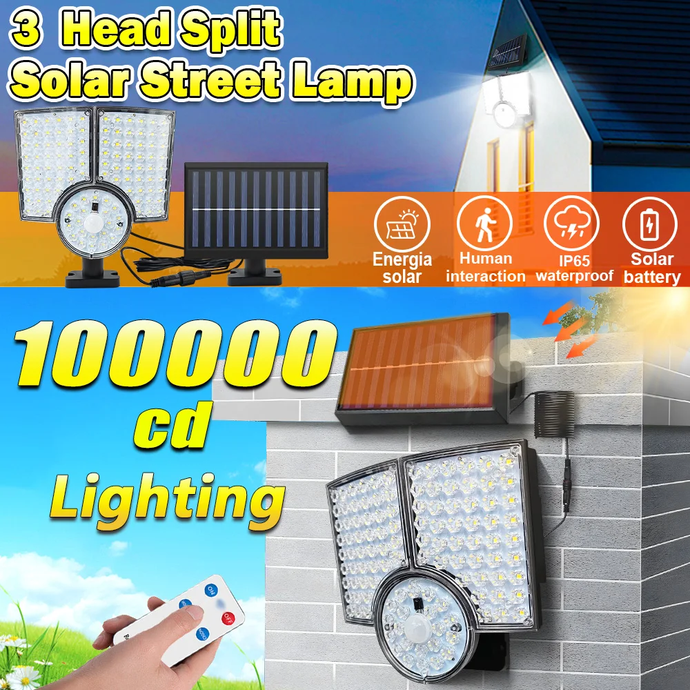 

Солнечный настенный светильник с датчиком движения 112LEDs, влагозащита IP65, трехстороннее освещение, с пультом для сада, двора и гаража