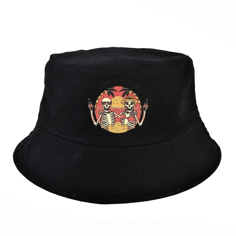 Lorem Ipsum cap punk skull Couples beach sunhat Fashion Summer Vacation Beach sunhat men mesh Breathable Bucket Hat