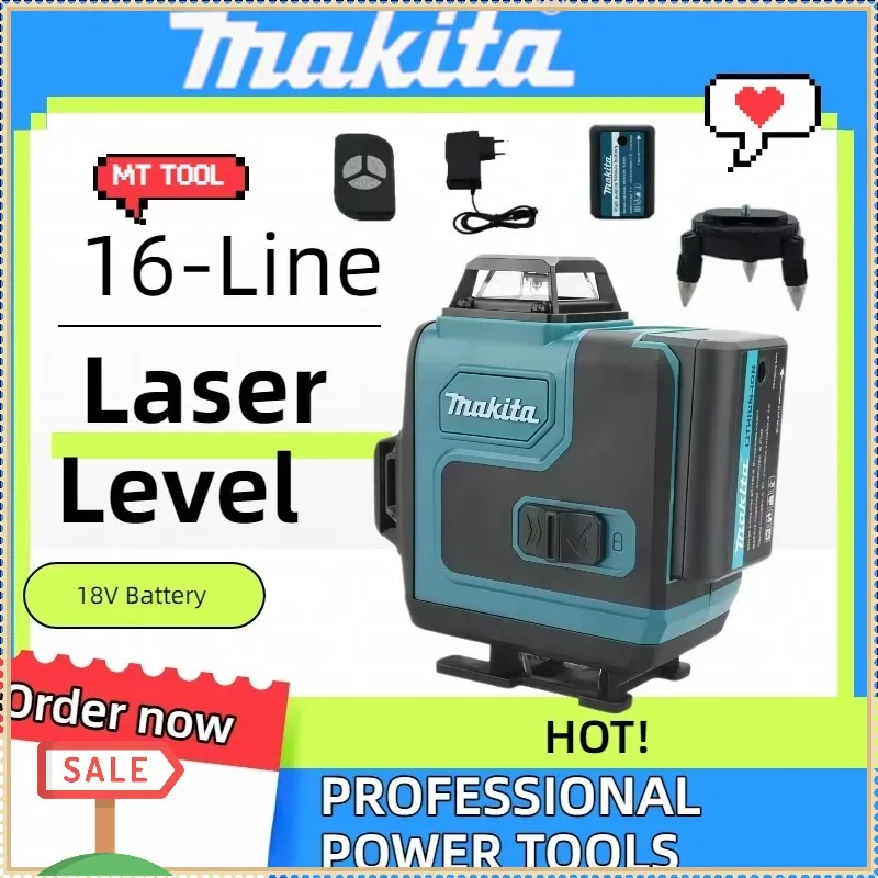 

Лазерный уровень Makita 16 линий с зеленым лучом, высокоточный, настенный, портативный, самовыравнивающийся