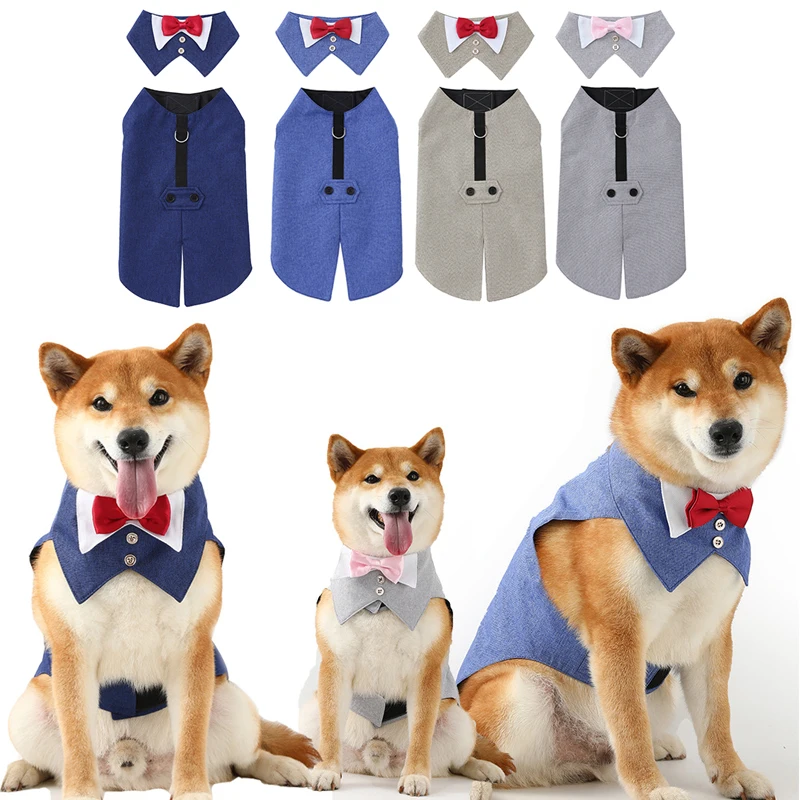 

Small Dogs Clothes Pet Shirt Wedding Formal Suit Costume with Bow Tie Collar Cats Puppy Wedding Tuxedo Pets Harness Vest Set