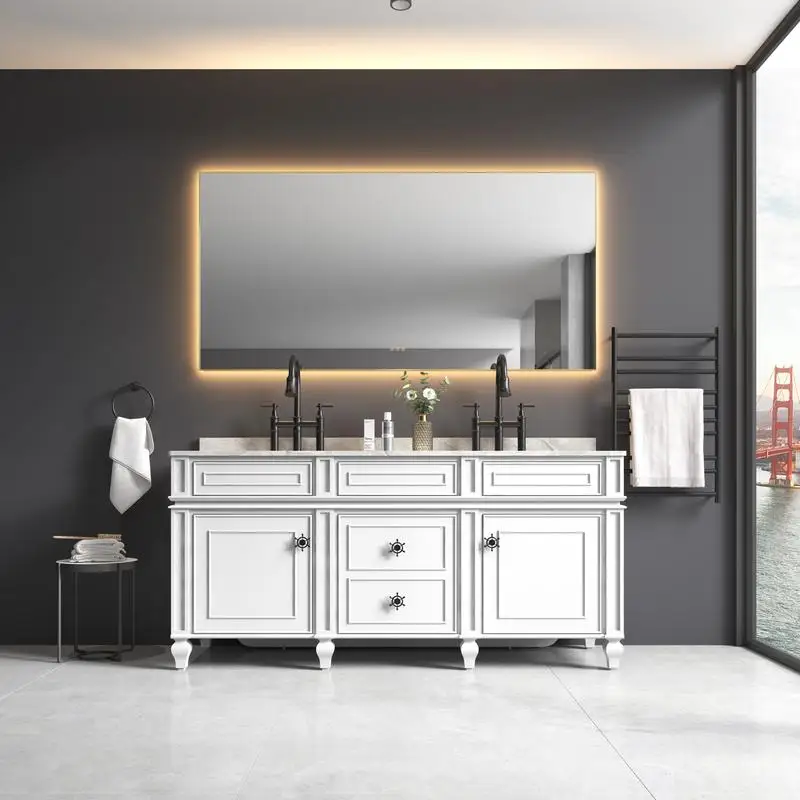 

60 x 36 Inch LED Vanity Mirror with Backlight, Wall Mount Anti-Fog Memory Feature, Large Adjustable Size for Bathroom Use