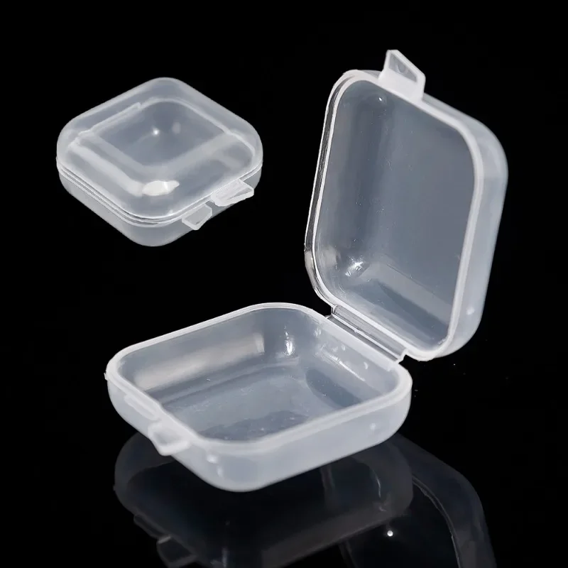 Mini caja de almacenamiento cuadrada transparente, cajas de plástico, almacenamiento de embalaje de joyería de pendientes, caja cuadrada pequeña,