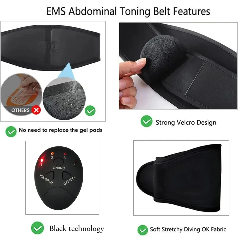 Muscle Stimulator EMS Abdominal Belt Trainer Abs Fitness Training Home Gym Weight Loss Body Slimming Belly Training Massage