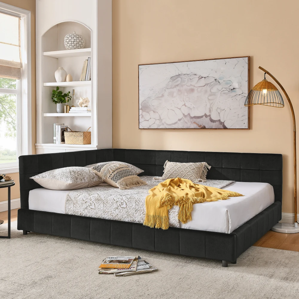 

Queen Size Upholstered Tufted Sofa Bed Frame, Velvet BLACK (85.5''*64.5''*30.5'')