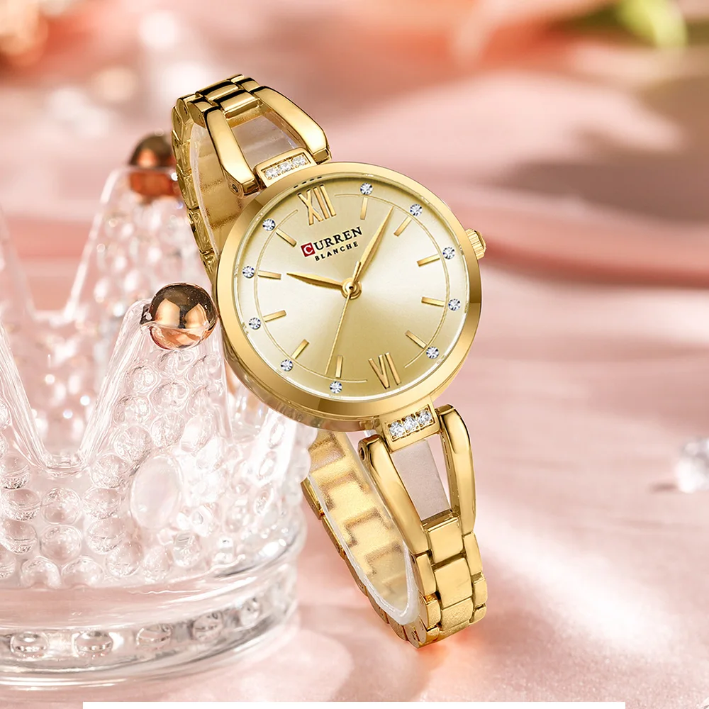 CURREN Luxusmarke Damen-Armbanduhr, wasserdicht, Edelstahlarmband, elegantes, charmantes Zifferblatt mit Strasssteinen, Damenuhr – Detail 10