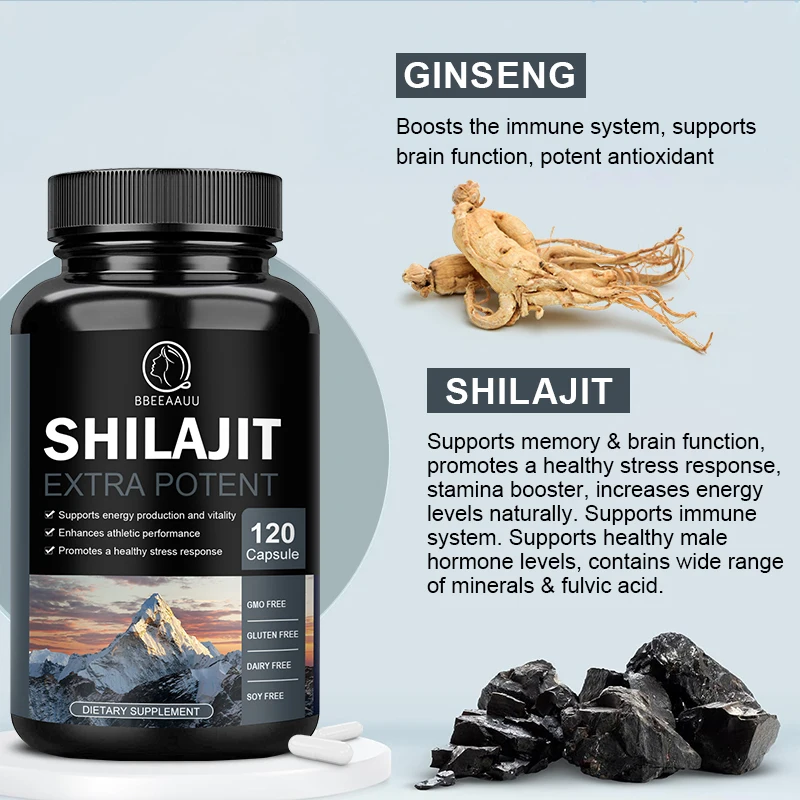 Ginseng Shilajit Capsules Shilajits Original 85+Trace Minerals Fulvic Humic Acids Brain, Focus, Memory and Immune Health