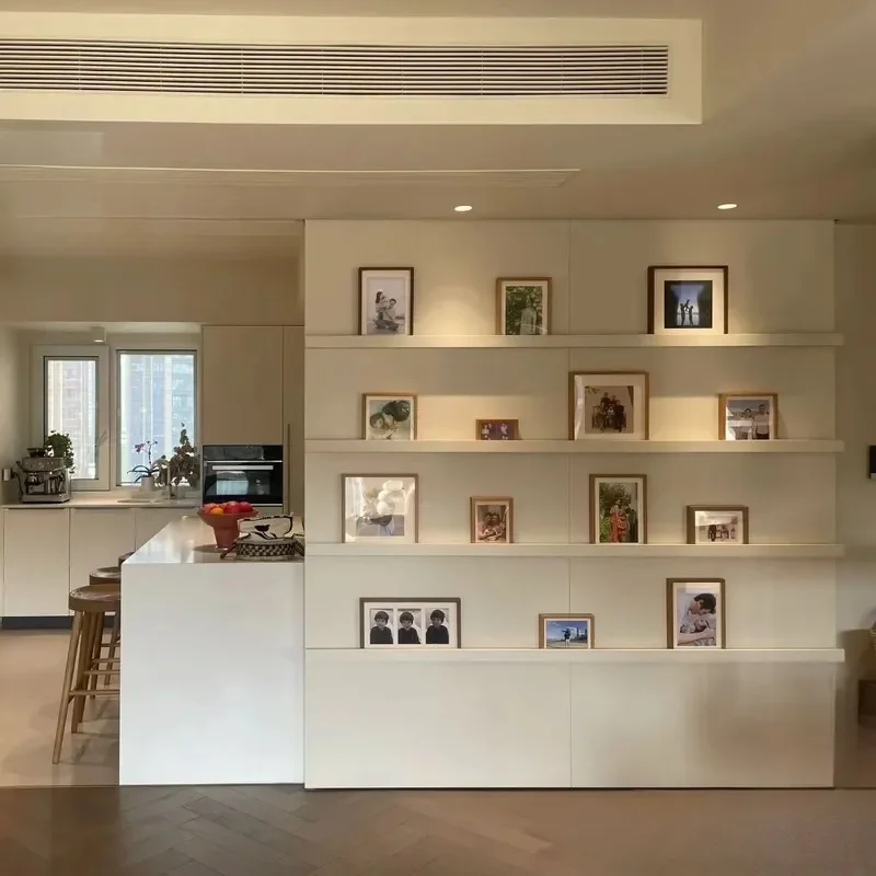 Cream Wind Magazine Ghost Door Bookshelf Sliding Door for Living Room Kitchen Partition Solid Wood Painted Door Study