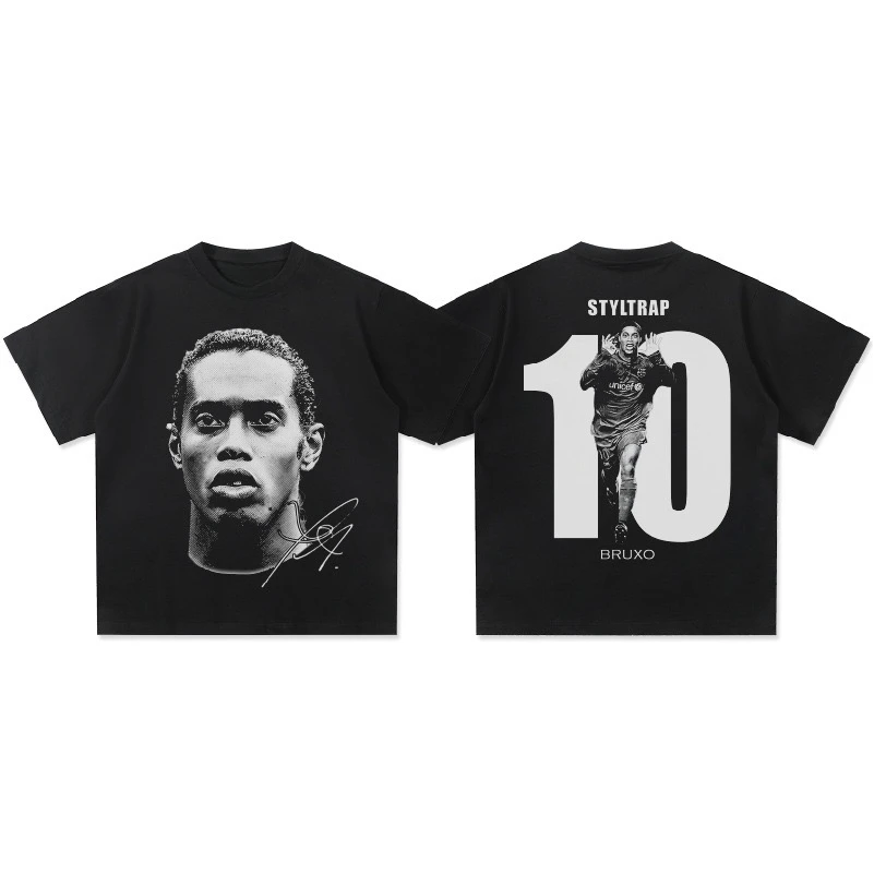 

2025 Fashion Brand Men T Shirt Ronaldinho Head Printed Short Sleeve Summer Clothing Cotton Casual Breathable High Quality Tees