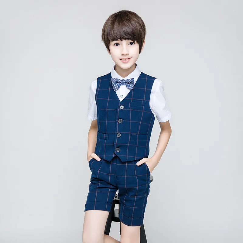 Fancy Boys Summer Clothing Set School Students Vest Boys Fashion Wear  Flower Boy Clothes for 4 6 8 10 12 14 16 Years 194009