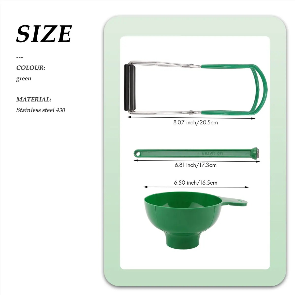 ABFS Canning Kit Jar Lifter Wide Mouth Canning Funnel Lid Wand for Canning Jars Anti-Scald Kitchen Tools(3Pcs,Green)