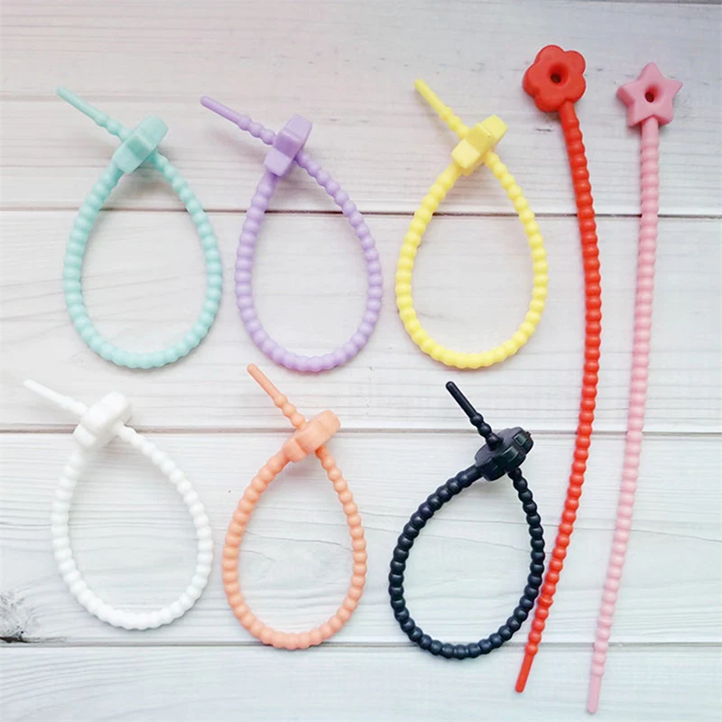 10Pcs Flower Star Shaped Colored Silicone Tie Cute DIY Keychain Pendants For Earphone Charge Cable Line Tie Strap Organizer