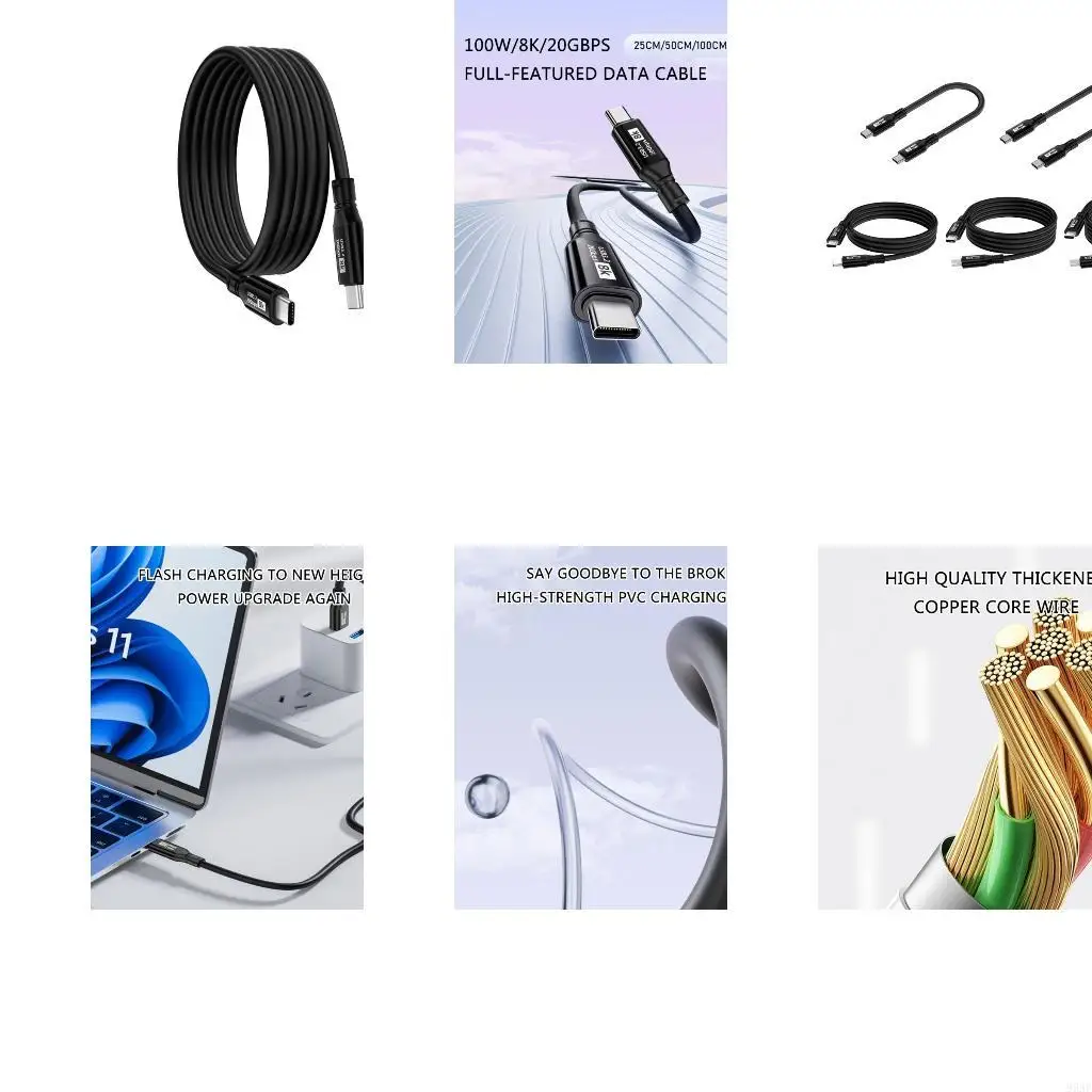 95AF USB C إلى USB C شحن كابل 100W فريدة الشحن النوع C نقل بيانات دعم سلك الطاقة للأجهزة اللوحية لوحات المفاتيح