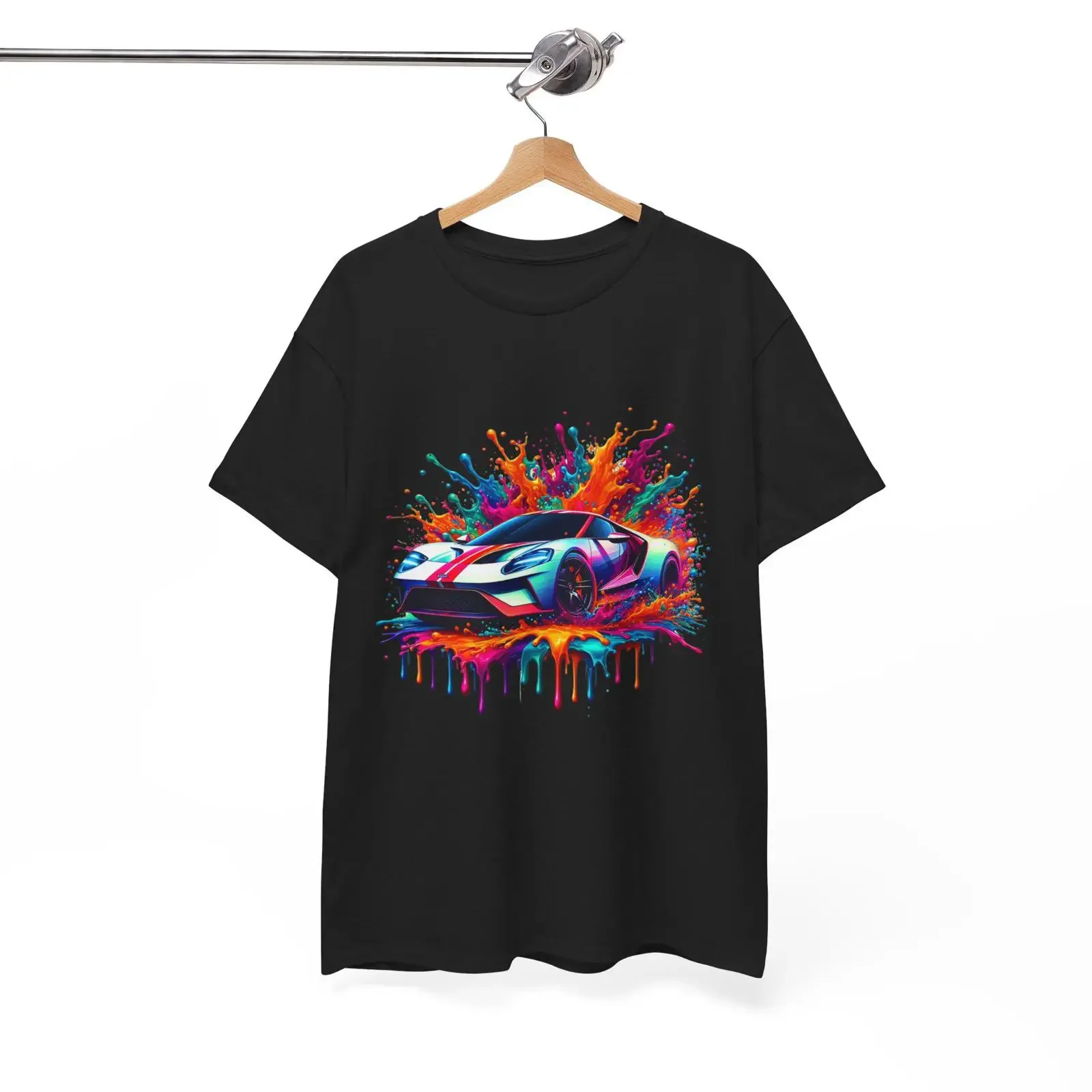 Neon Sports Car Paint Splash T Shirt Vibrant Drip  vintage Washed Slightly Comfortable Casual graphic Stretched homme