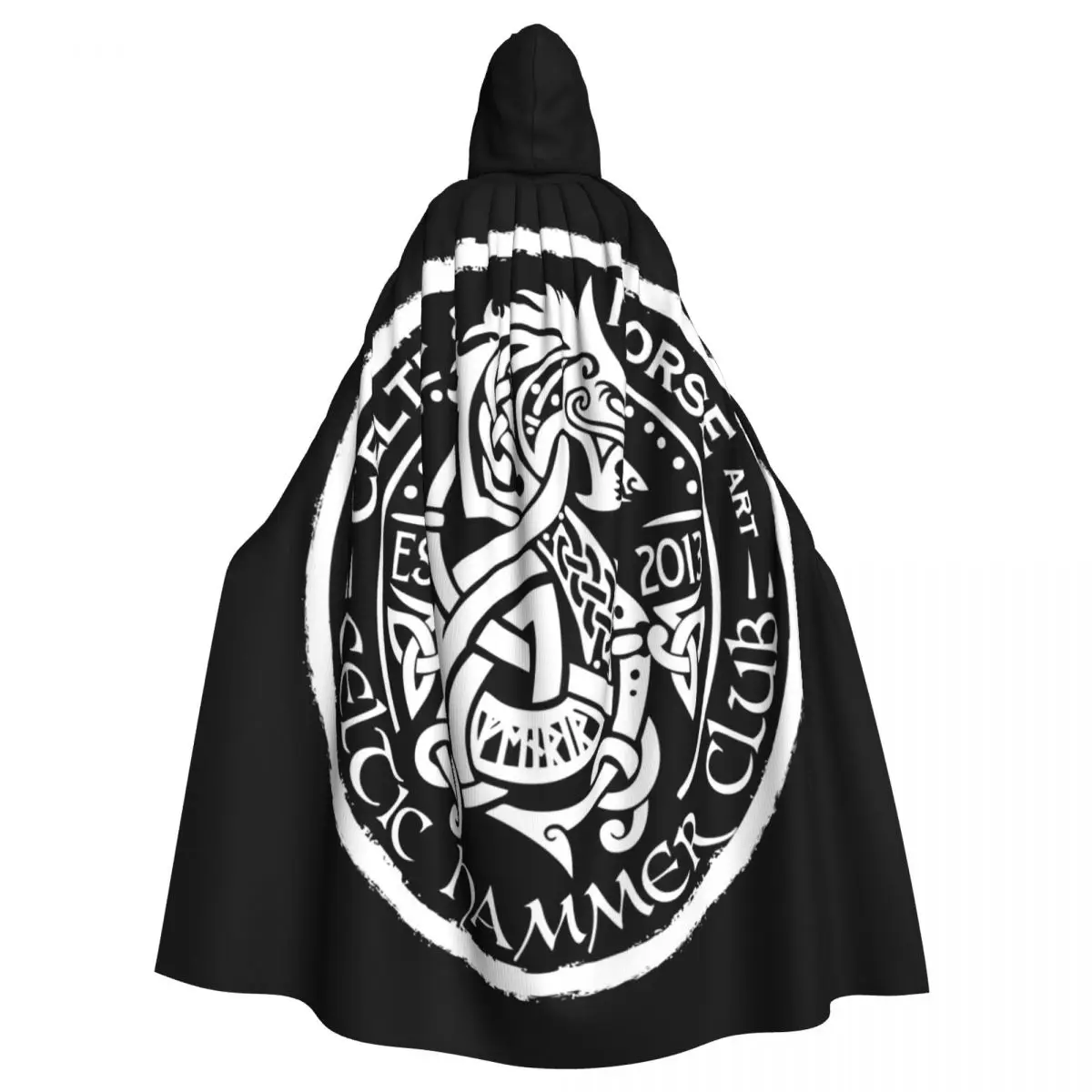 Celtic Hammer Club Badge Logo Hooded Cloak Halloween Party Cosplay Woman Men Adult Long Witchcraft Robe Hood