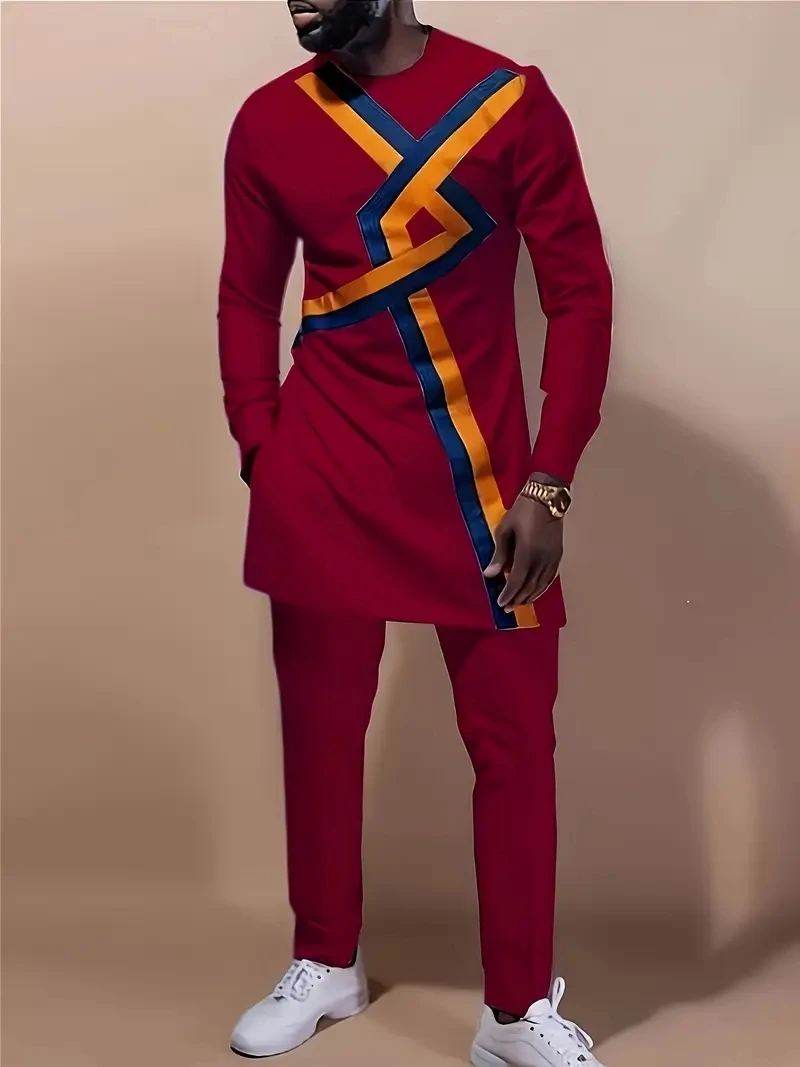 

Мужской модный повседневный костюм-двойка с принтом