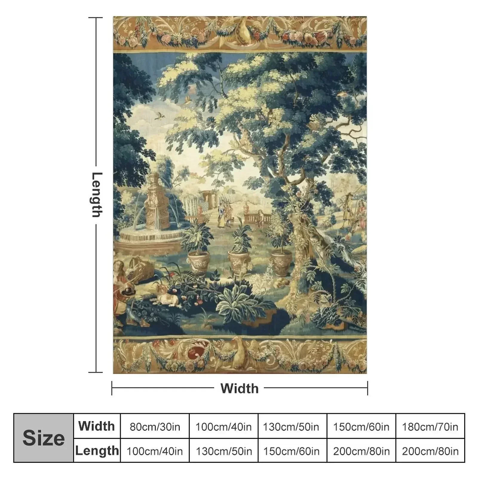 PARK SCENE WITH TREES,SITTING COUPLE AND HUNTERS IN WOODLAND LANDSCAPE Antique Flemish Tapestry Throw Blanket