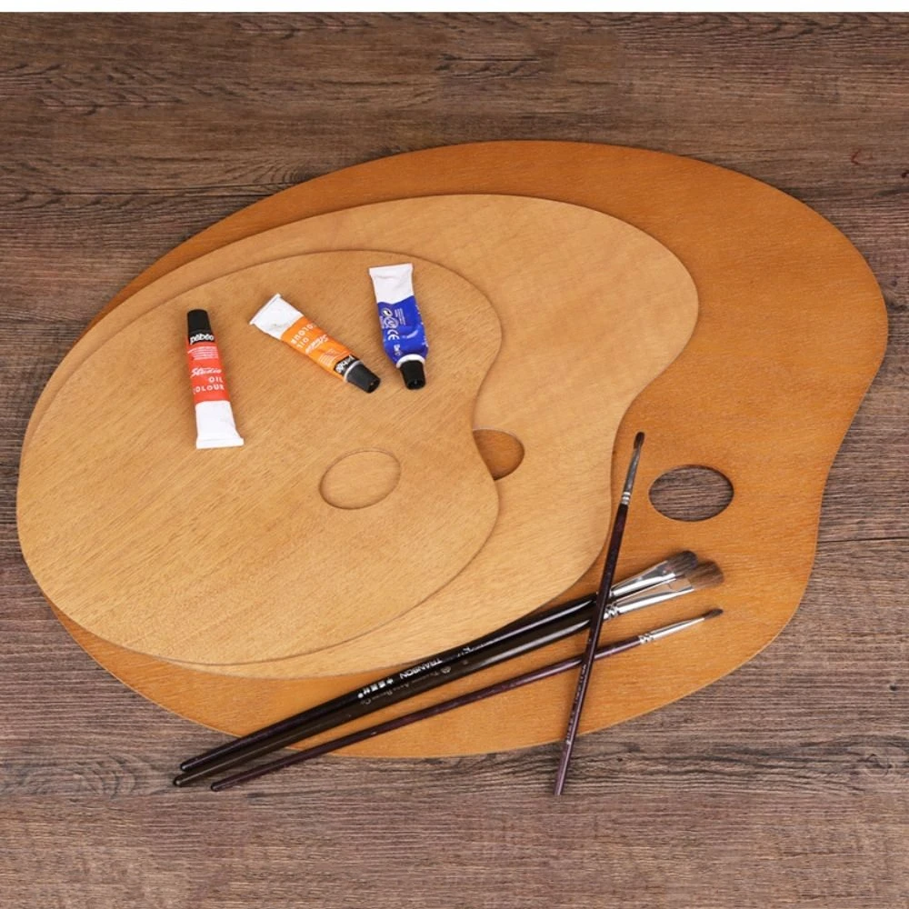 Practical Painting Color Oil Paint Palette Wooden 4 Size Artist Paint Tray Oval/Square Thumb Holder Acrylic Pallets Study Tool