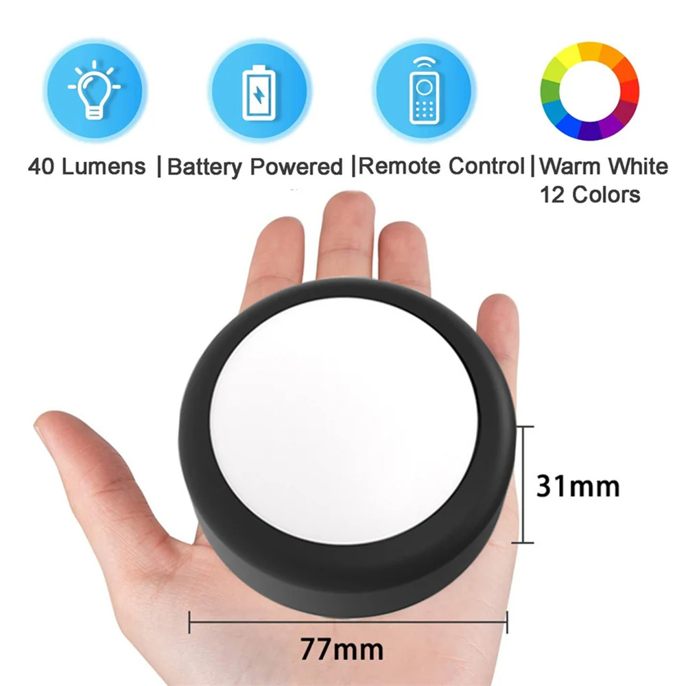 Battery Powered RGB Color 77MM Wireless LED Puck Light Indoor Atmosphere Decoration for Party,New Year,Birthday