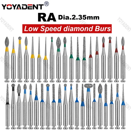 10 unids/pack Dental diamante BursTaper/redondo/extrafino/estándar baja velocidad fresas dentales odontología fresas RA Dia.2.35mm