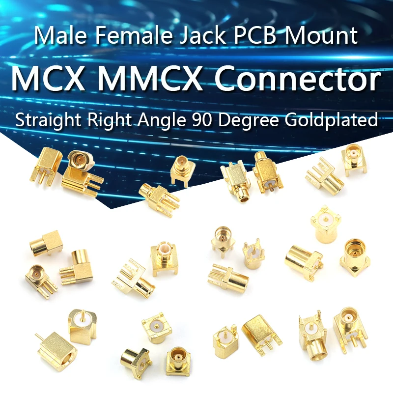 

MCX MMCX Male/Female Jack Connector PCB Mount With Solder Straight Right Angle 90 Degree Goldplated 3 Pins Connector