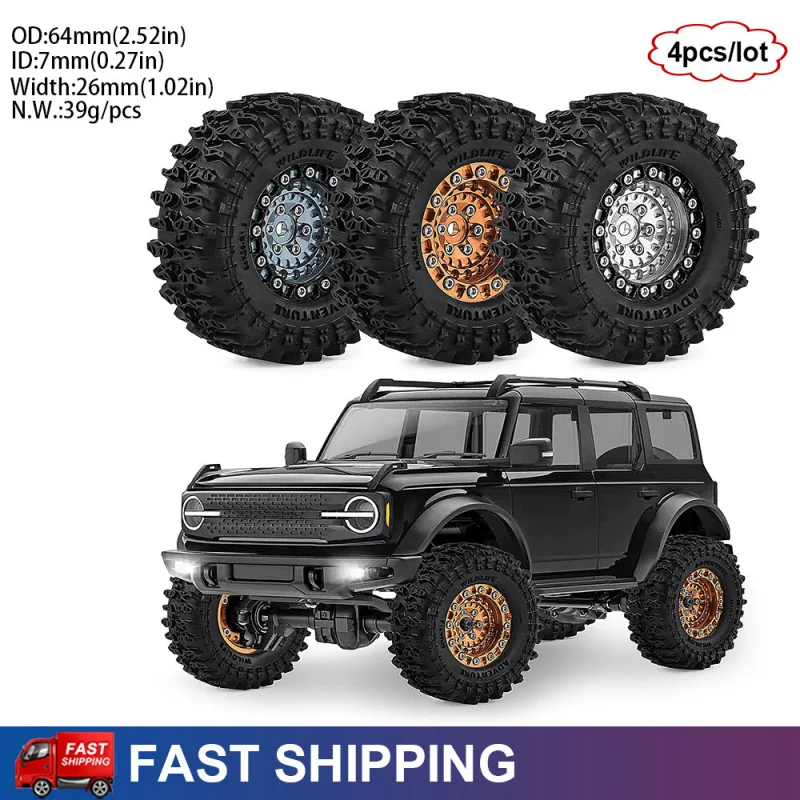 

4PCS 1.3inch 64mm RC Crawler Car Tires Wheel Rim for 1/18 Traxxas SCX24 FMS Ascent-18 Axial AX24 FCX24