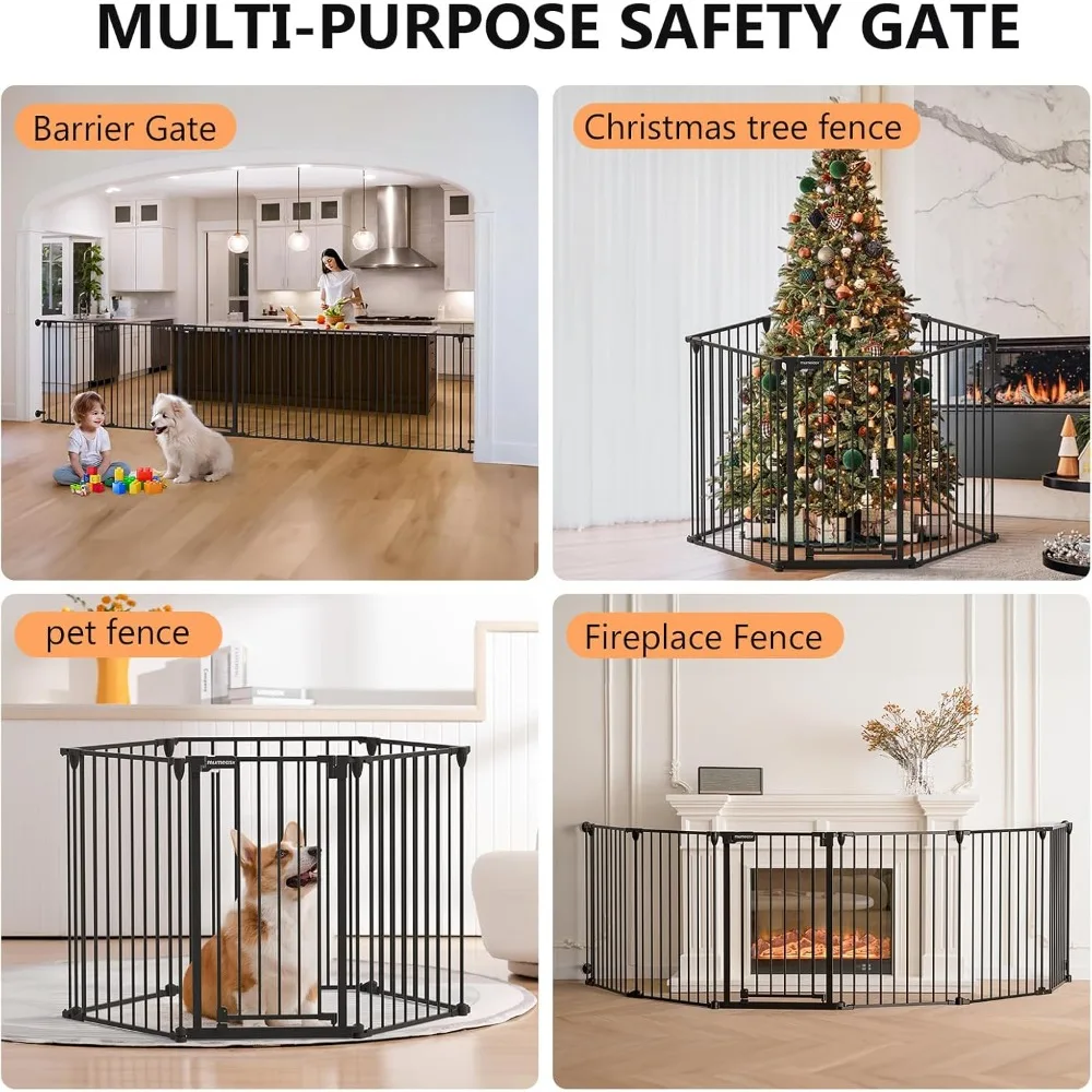 Portão de bebê extra largo de 150 ", portão de segurança infantil para quintal de brincar, portões para cães com porta de fechamento automático, sistema de travamento duplo