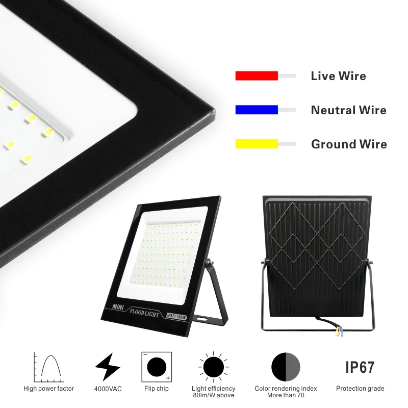 Imagem -04 - Refletor de Luz de Inundação Ip67 Impermeável Holofote ao ar Livre Iluminação Pública Lâmpada de Jardim 10w 20w 30w 50w 100w 150w