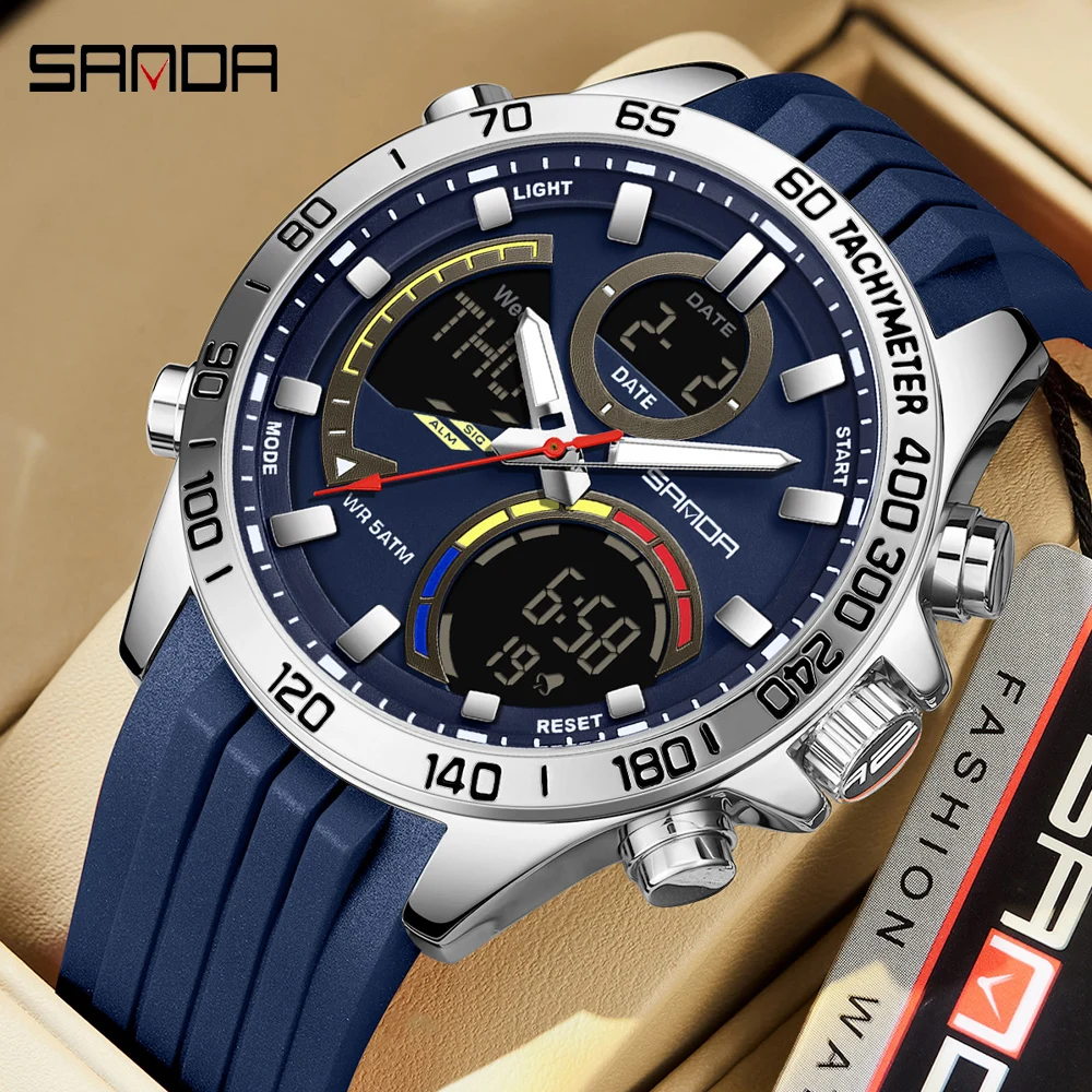 

SANDA Fashion Sport Watches Men Shock Resistant 50M Waterproof Wristwatch Man LED Alarm Stopwatch Clock Military Men Watch