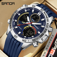 SANDA Fashion Sport Watches Men Shock Resistant 50M Waterproof Wristwatch Man LED Alarm Stopwatch Clock Military Men Watch
