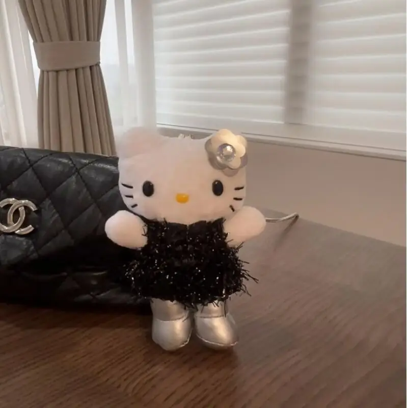

Kawaii Hellokitty Black Shiny Skirt Design Cute Plush Doll Pendant Lovely Bag Backpack Hanging Ornament Keychain Charm for Girls